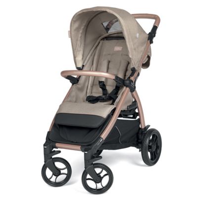 white and rose gold pram