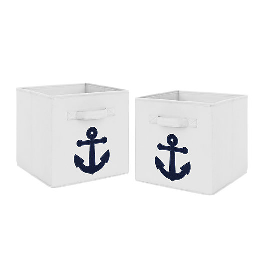 Sweet Jojo Designs 2-Piece Anchors Away Nautical Navy and White Decorative Accent Throw Pillows