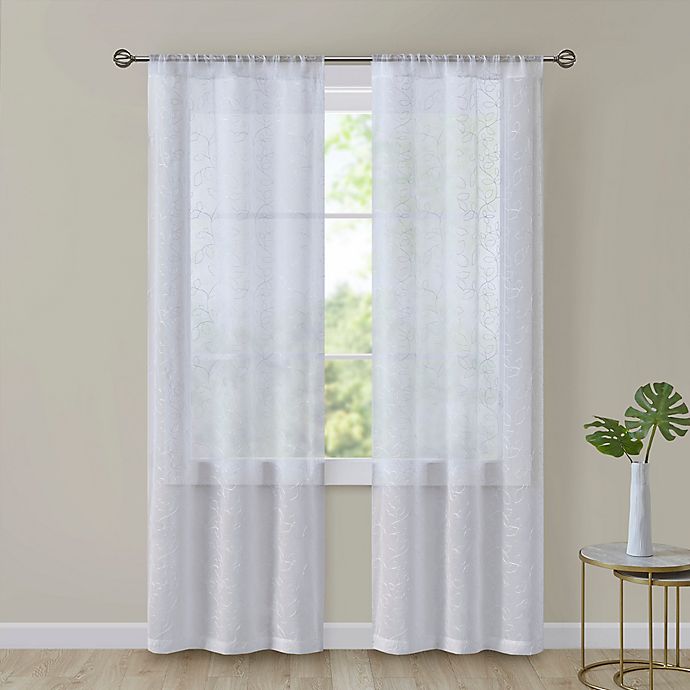Turin Leaf Rod Pocket Embroidered Sheer, 63 Inch Sheer Curtains