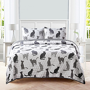 Kitty 3-Piece Reversible Full/Queen Quilt Set in Grey. View a larger version of this product image.