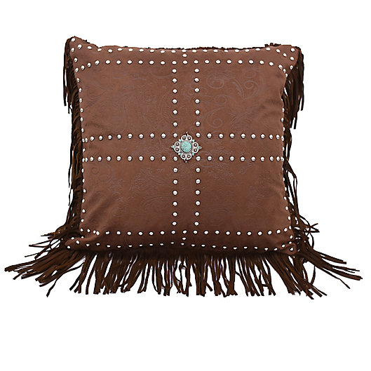 Faux Leather Fringe Square Throw Pillow, Brown Leather Pillow
