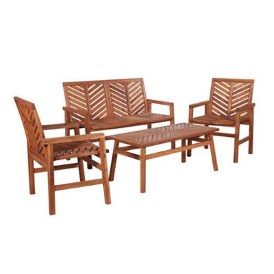 Forest Gate Olive 4-Piece Outdoor Acacia Chat Set in Brown