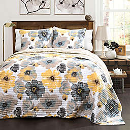 Lush Decor Leah 3-Piece Full/Queen Reversible Quilt Set in Yellow/Grey