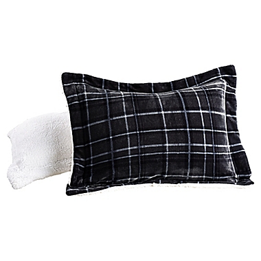 Elegant Comfort Luxury Plaid Sherpa 2-Piece Reversible Twin Comforter Set in Black. View a larger version of this product image.
