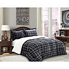 Alternate image 0 for Elegant Comfort Luxury Plaid Sherpa 3-Piece Reversible King Comforter Set in Grey