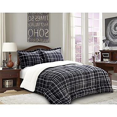 Elegant Comfort Luxury Plaid Sherpa 3-Piece Reversible King Comforter Set in Grey. View a larger version of this product image.