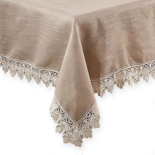 Alternate image 1 for Saro Lifestyle Venetto Lace Tablecloth in Taupe
