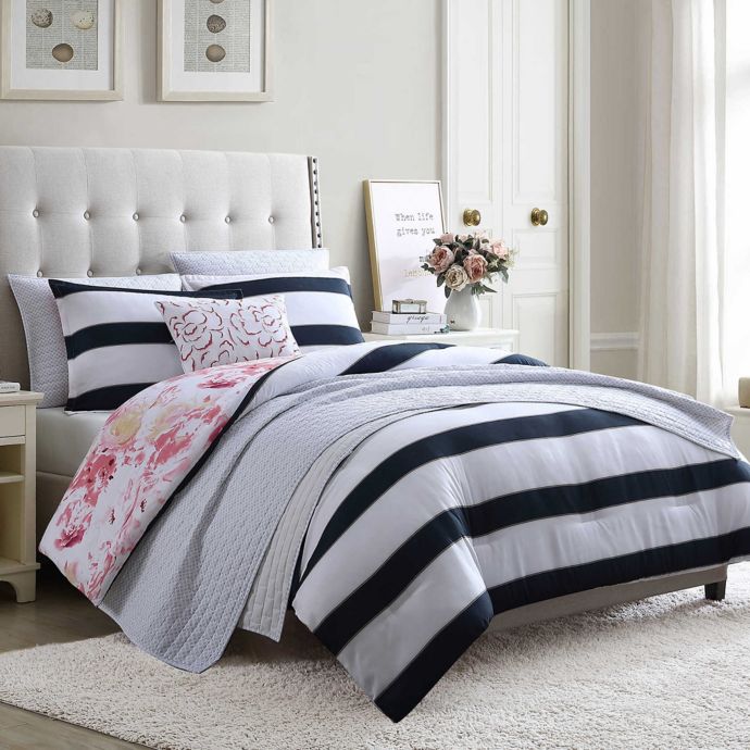 Hampton Stripe 7 Piece Reversible Comforter Set Bed Bath