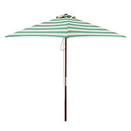 DestinationGear Classic Wood 6.5-Foot Square Striped Market Umbrella in Teal/Ivory