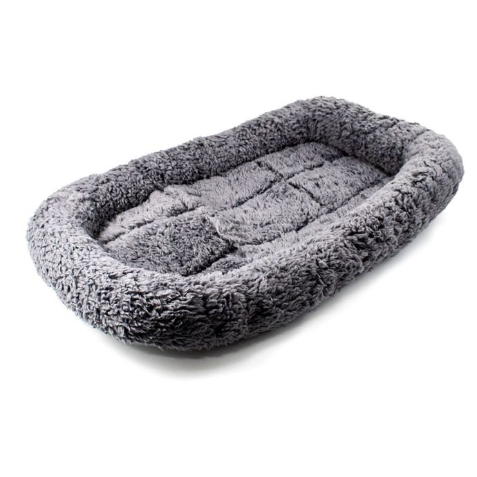 grey plush dog bed