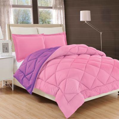 All Season Luxury Diamond Box Reversible Twin/Twin XL Comforter Set in Pink/Purple
