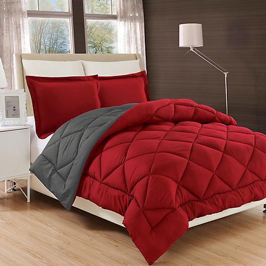 Alternate image 1 for All Season Luxury Diamond Box Reversible King/California King Comforter Set in Red/Grey