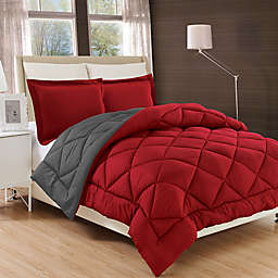 All Season Luxury Diamond Box Reversible Full/Queen Comforter Set in Red/Grey