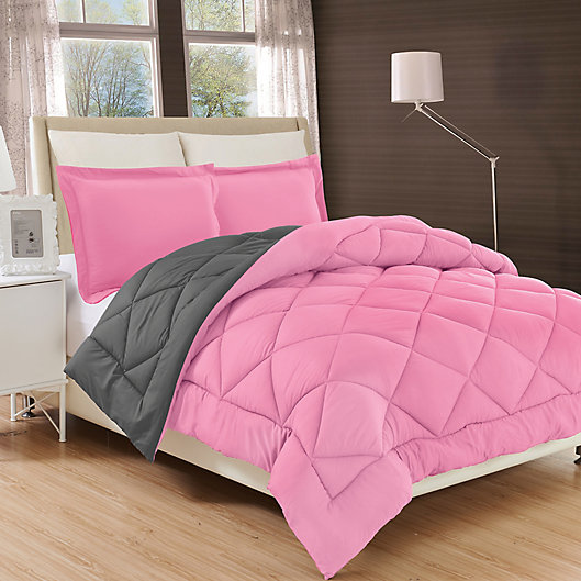 Alternate image 1 for All Season Luxury Diamond Box Reversible Twin/Twin XL Comforter Set in Pink/Grey
