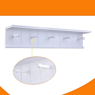 Danya B.&trade; 24-Inch x 4-Inch 5-Hook Coat Rack and Display Shelf in White. View a larger version of this product image.