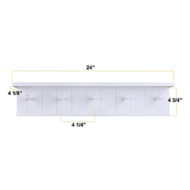 Danya B.&trade; 24-Inch x 4-Inch 5-Hook Coat Rack and Display Shelf in White. View a larger version of this product image.