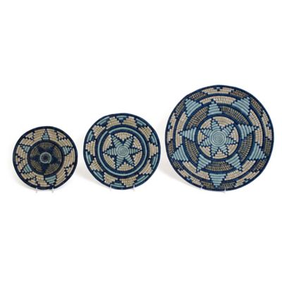KAZI Woven Plate Set in Blue (Set of 3)