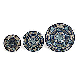 KAZI Round Woven Plate Set in Blue (Set of 3)