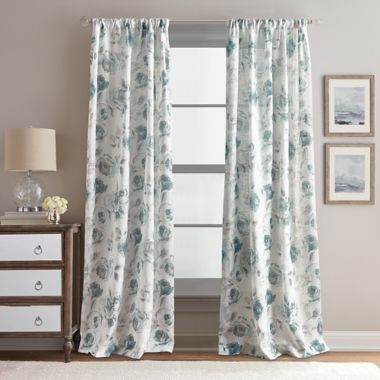 Rose Garden Print 95-Inch Rod Pocket Window Curtain Panel in Aqua (Single). View a larger version of this product image.