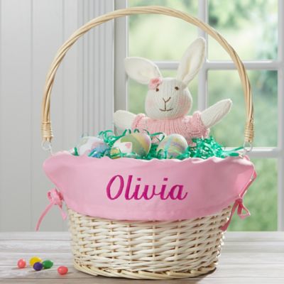 Personalized Willow Easter Basket with Drop-Down Handle in Light Pink