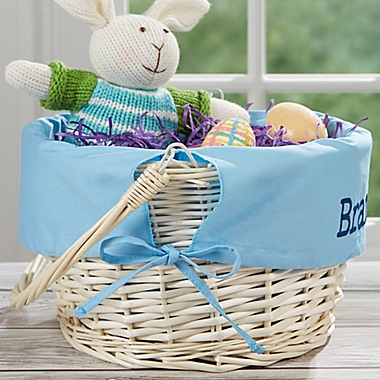 Personalized Willow Easter Basket with Drop-Down Handle in Light Blue. View a larger version of this product image.