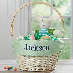 Personalized Willow Easter Basket with Drop-Down Handle in Light Green