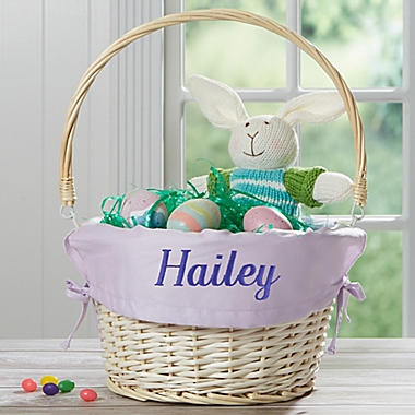 Personalized Willow Easter Basket with Drop-Down Handle in Lavender. View a larger version of this product image.