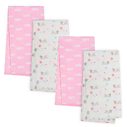 Gerber® 4-Pack Woodland Organic Cotton Flannel Blankets in Pink