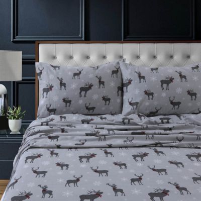 Tribeca Living Checked Buck Flannel Deep-Pocket Twin Sheet Set in Grey