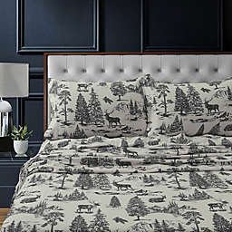 Tribeca Living Mountain Toile Flannel Deep-Pocket Twin Sheet Set in Charcoal Grey