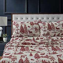 Tribeca Living Mountain Toile Flannel Deep-Pocket Full Sheet Set in Deep Red