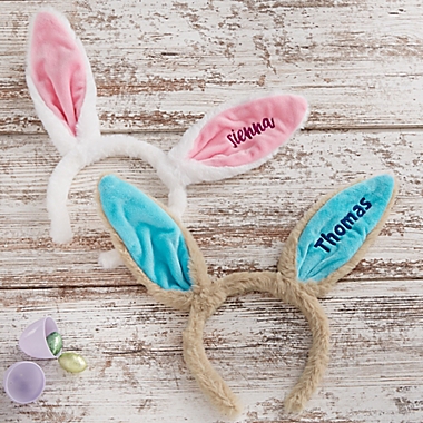 Embroidered Easter Bunny Ear Headband in Pink. View a larger version of this product image.