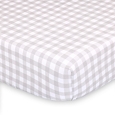The Peanutshell&trade; Farmhouse Check Fitted Crib Sheet in White/Grey. View a larger version of this product image.