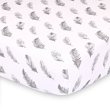 The Peanutshell&trade; Farmhouse Feathers Fitted Crib Sheet in White/Grey. View a larger version of this product image.