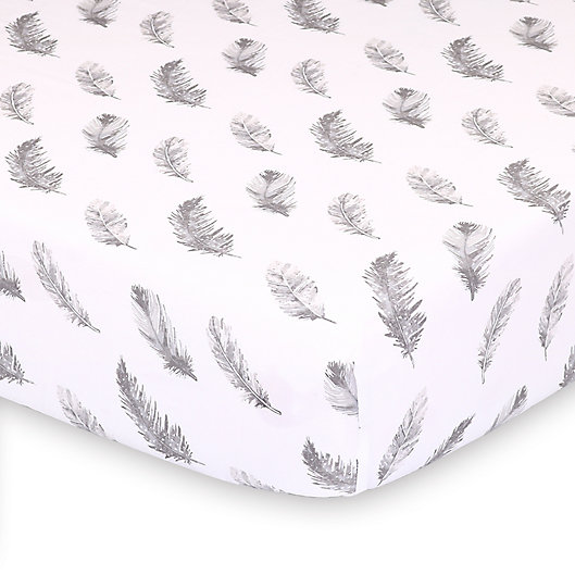 Alternate image 1 for The Peanutshell™ Farmhouse Feathers Fitted Crib Sheet in White/Grey