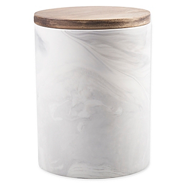 Artisanal Kitchen Supply&reg; Coupe Marbleized 50 oz. Canister with Wood Lid in Grey. View a larger version of this product image.