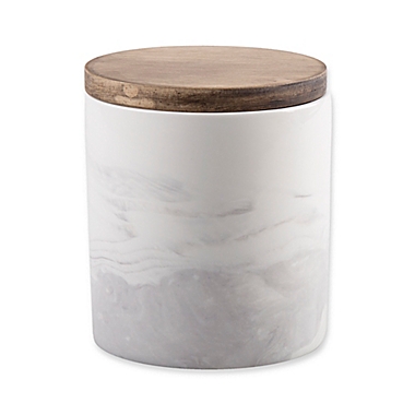 Artisanal Kitchen Supply&reg; Coupe Marbleized 20 oz. Canister with Wood Lid in Grey. View a larger version of this product image.