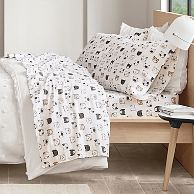 Intelligent Design Cats Flannel Twin XL Sheet Set in White/Multi. View a larger version of this product image.