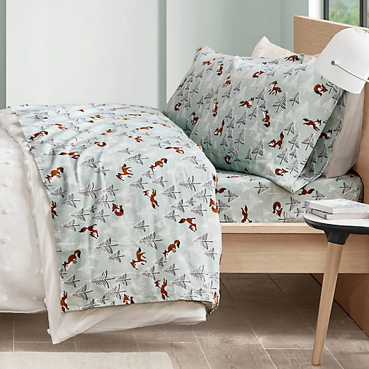 Alternate image 1 for Intelligent Design Foxes Cozy Flannel Queen Sheet Set in Seafoam