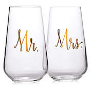 Bezrat &quot;Mr.&quot; and &quot;Mrs.&quot; Stemless Wine Glasses (Set of 2)
