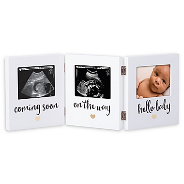 Pearhead&reg; 3-Photo Hinged Sonogram Desk Frame in White. View a larger version of this product image.