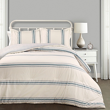 Lush Decor Farmhouse Stripe Reversible Full/Queen Comforter Set in Blue. View a larger version of this product image.