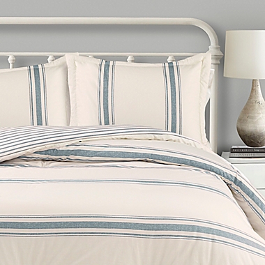 Lush Decor Farmhouse Stripe Reversible Full/Queen Comforter Set in Blue. View a larger version of this product image.