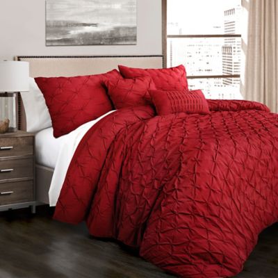 Lush Decor Ravello Pintuck 5-Piece Full/Queen Comforter Set in Red