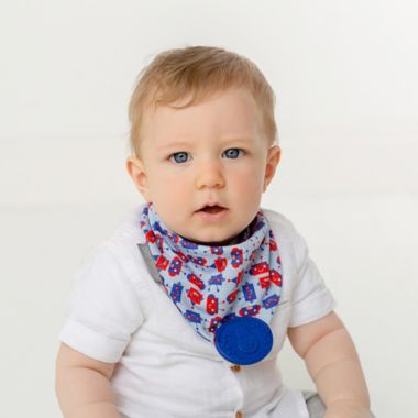 Cheeky Chompers&reg; Neckerchew&reg; Robot Teething Bandana Bib in Red/Blue. View a larger version of this product image.