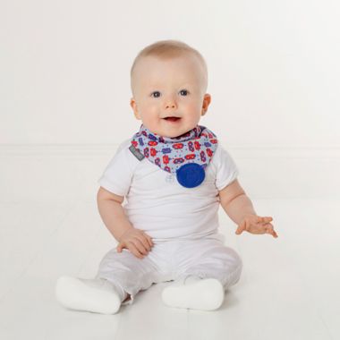 Cheeky Chompers&reg; Neckerchew&reg; Robot Teething Bandana Bib in Red/Blue. View a larger version of this product image.