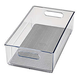 mDesign Set of 4 Plastic Storage Box Deep Open-Top Refrigerator Storage Tray with Handle Smoke Grey Shelf Box or for Cupboard Storage Use as Fridge Tray 