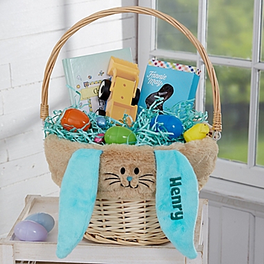 Easter Bunny Personalized Easter Basket with Drop-down Handle in Blue. View a larger version of this product image.