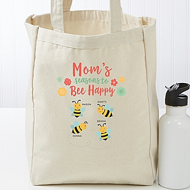 Bee Happy Personalized Small Canvas Tote Bag. View a larger version of this product image.