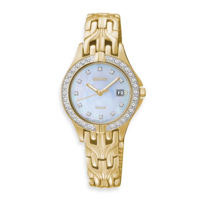 Seiko Ladies Goldtone Solar w/Crystals Watch | buybuy BABY